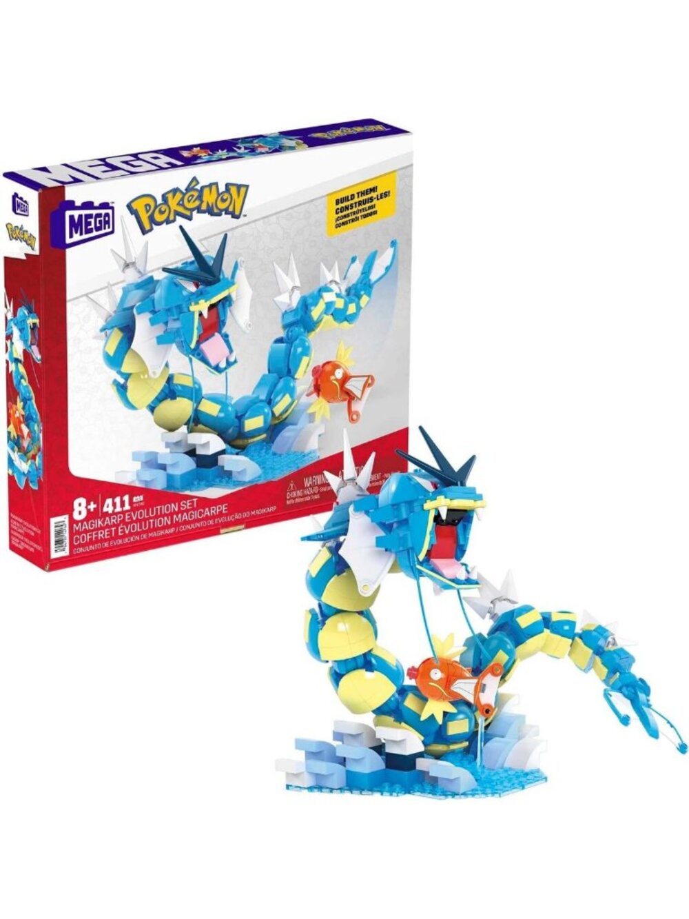 Buildable Pokémon Action Figure Set - 411 Pieces, Poseable Gyarados & Magikarp